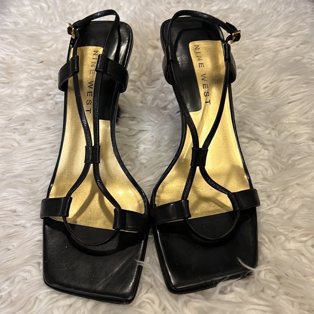 Nine West Square Toe Vintage Black Y2K Sandals 628